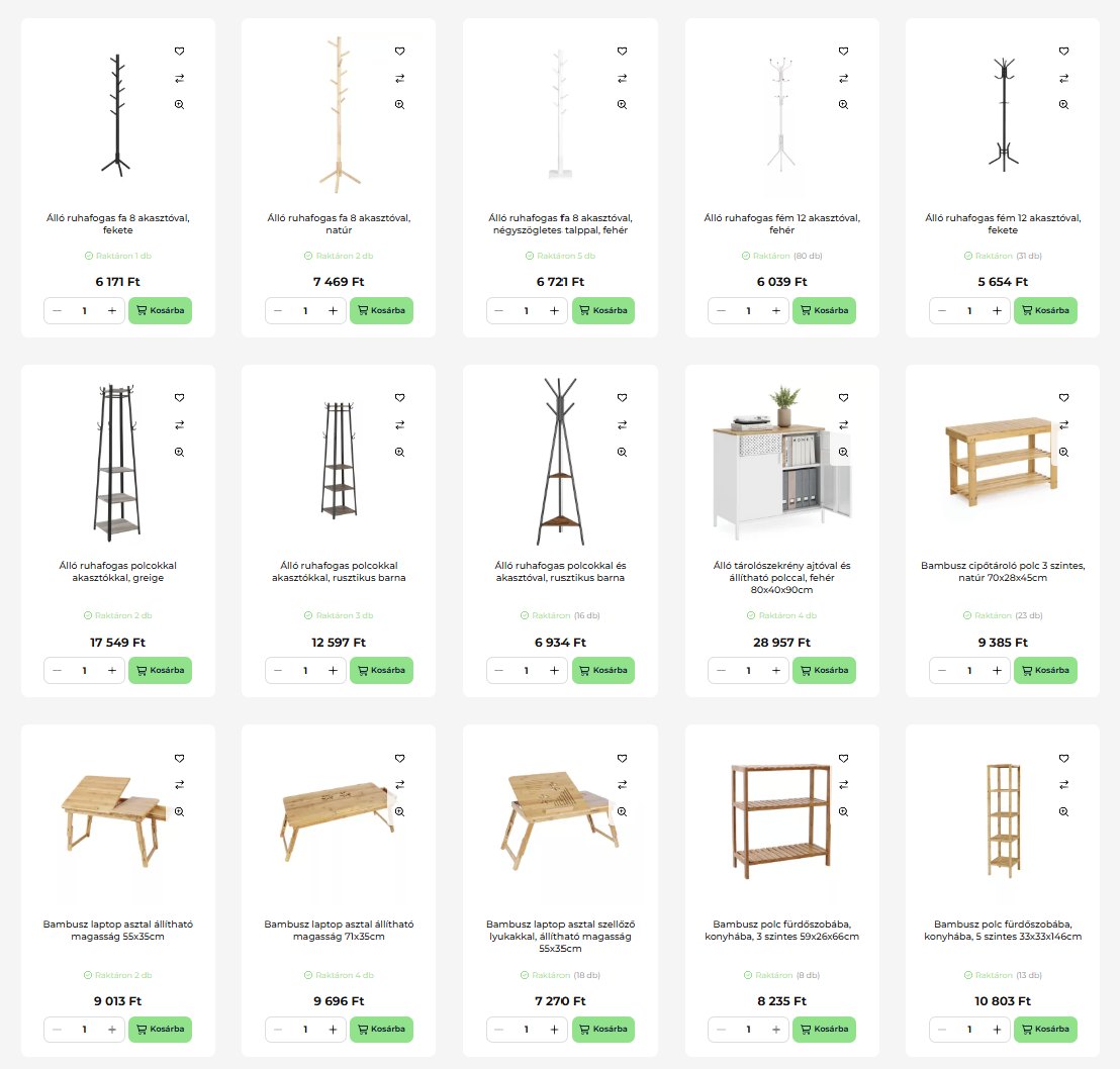 Shoproll rendszer – terméklista